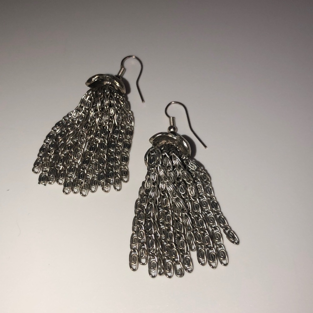 Silver chain fringe statement Earings
